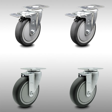 Service Caster 5 Inch SS Thermoplastic Rubber Wheel Top Plate Caster Total Lock Brakes, 2PK SCC-SSTTL20S514-TPRB-2-S-2